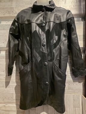 Pelle Studio Black Leather Coat with Suede Applique